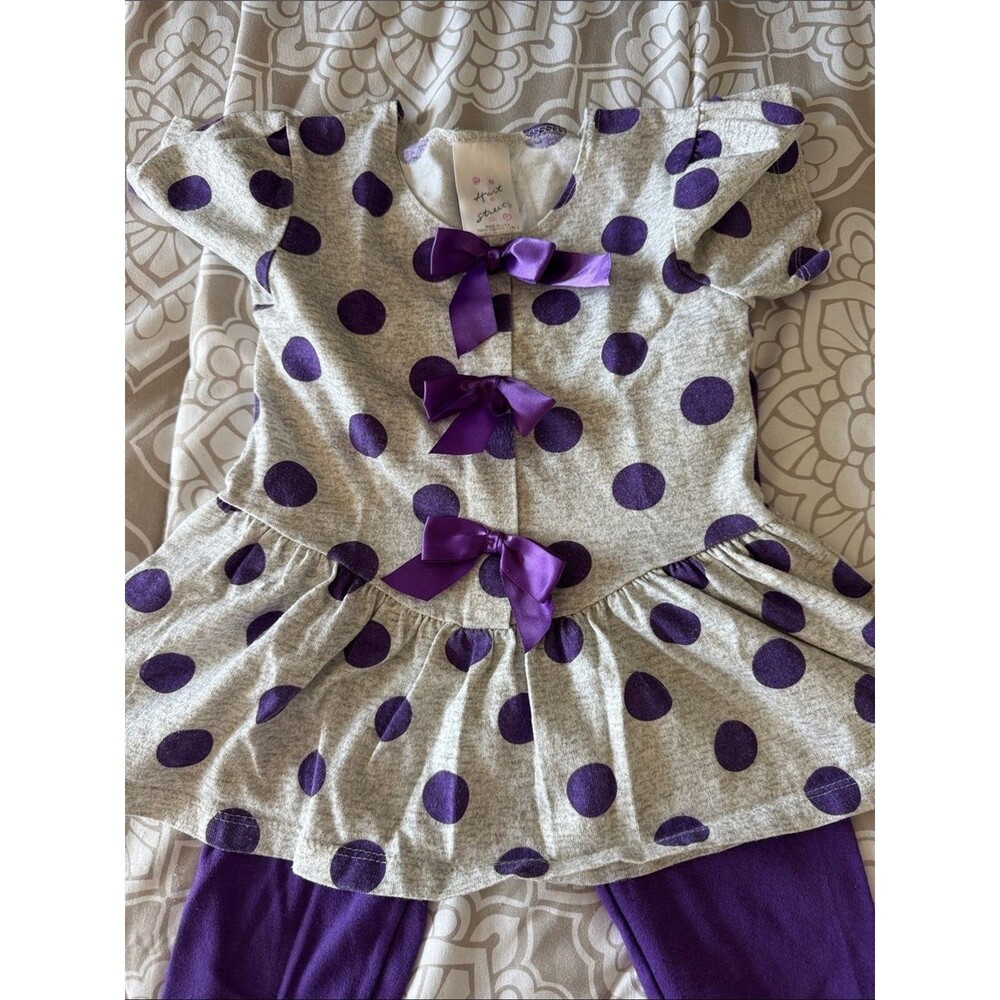 Girls Purple Polka Dot Tunic & Purple Legging Set - Picture 4 of 10